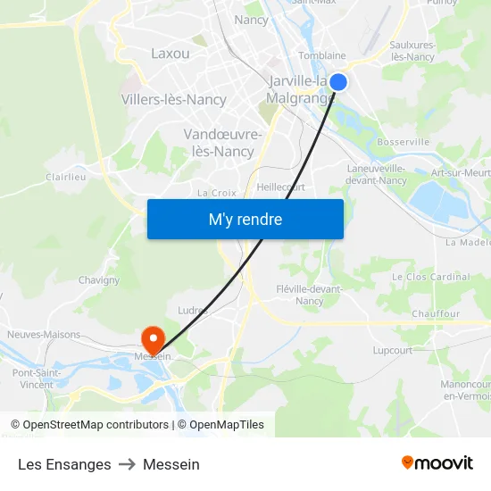 Les Ensanges to Messein map