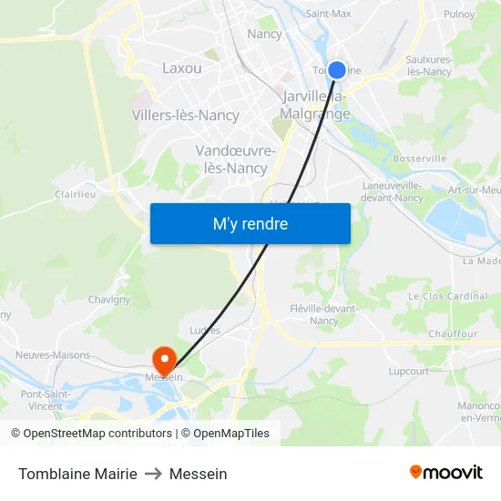 Tomblaine Mairie to Messein map
