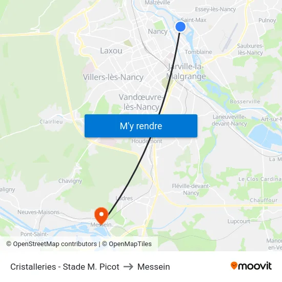 Cristalleries - Stade M. Picot to Messein map