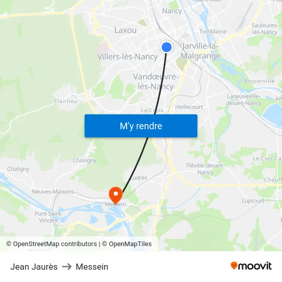Jean Jaurès to Messein map