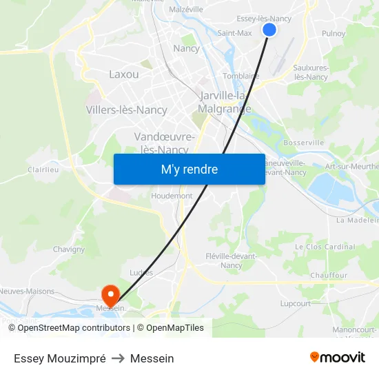 Essey Mouzimpré to Messein map