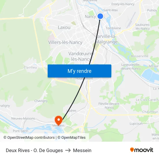 Deux Rives - O. De Gouges to Messein map