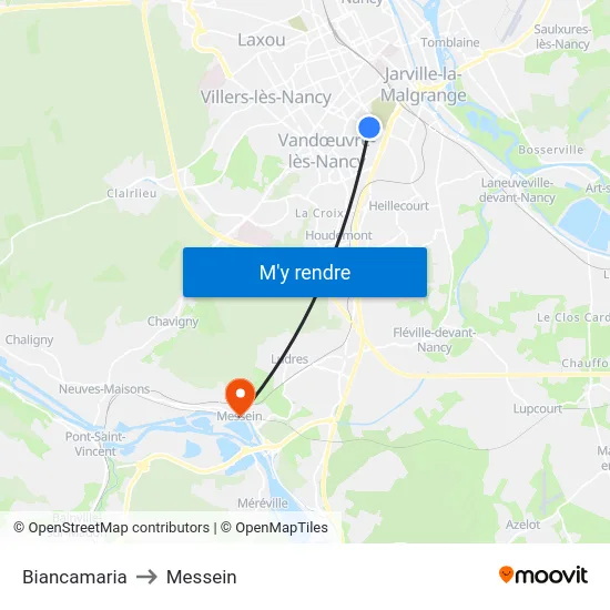Biancamaria to Messein map