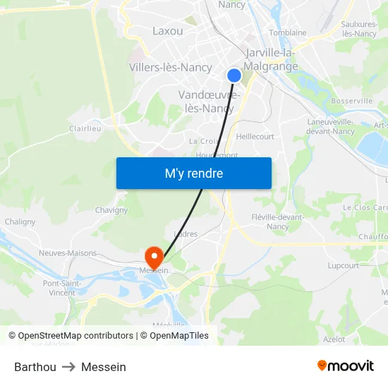 Barthou to Messein map