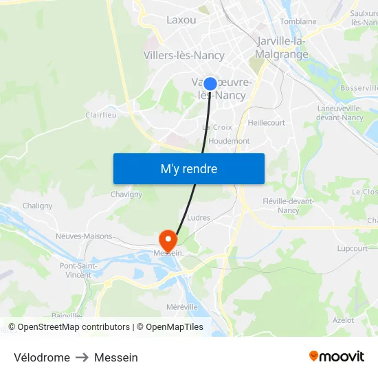 Vélodrome to Messein map