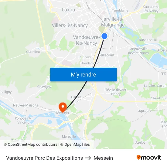 Vandoeuvre Parc Des Expositions to Messein map