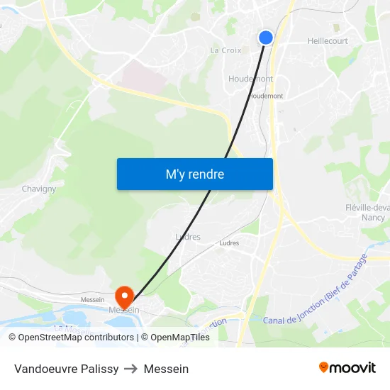 Vandoeuvre Palissy to Messein map