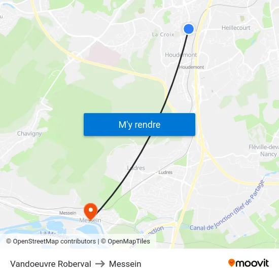 Vandoeuvre Roberval to Messein map