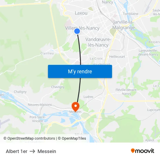 Albert 1er to Messein map