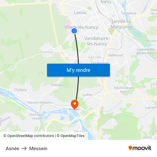 Asnée to Messein map