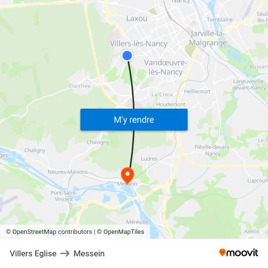 Villers Eglise to Messein map
