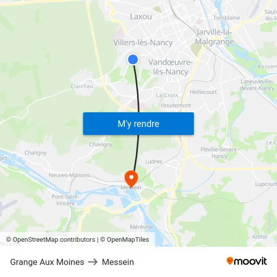 Grange Aux Moines to Messein map