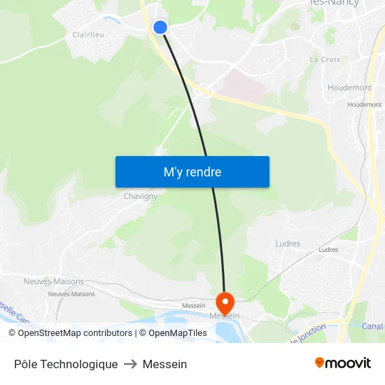 Pôle Technologique to Messein map