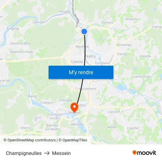 Champigneulles to Messein map