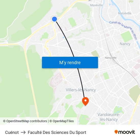Cuénot to Faculté Des Sciences Du Sport map