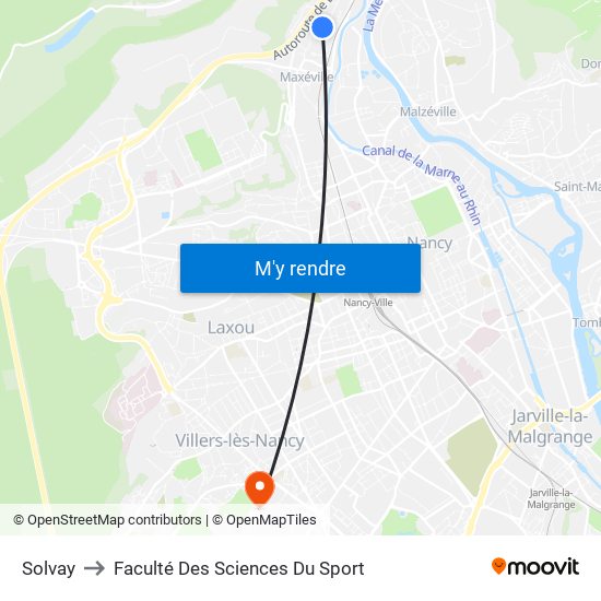 Solvay to Faculté Des Sciences Du Sport map