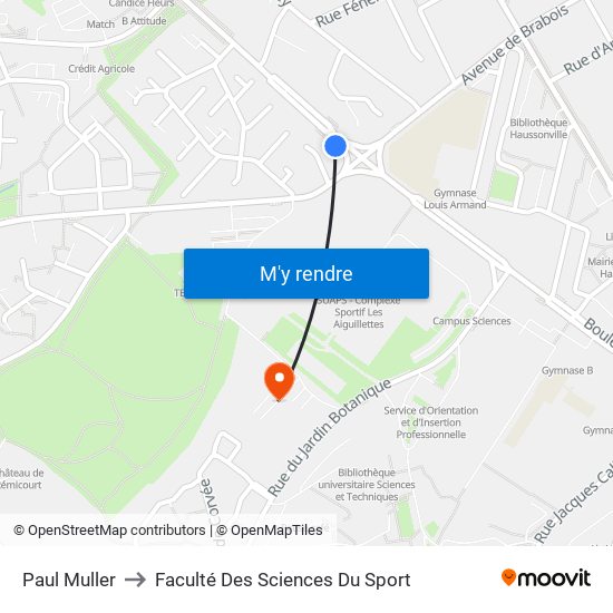 Paul Muller to Faculté Des Sciences Du Sport map