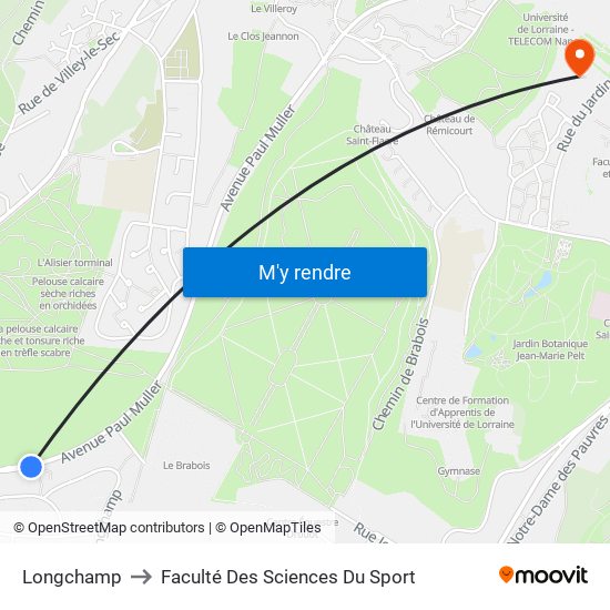 Longchamp to Faculté Des Sciences Du Sport map