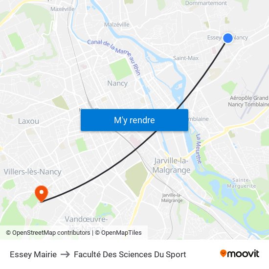 Essey Mairie to Faculté Des Sciences Du Sport map