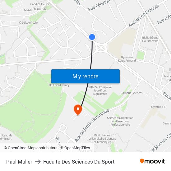 Paul Muller to Faculté Des Sciences Du Sport map