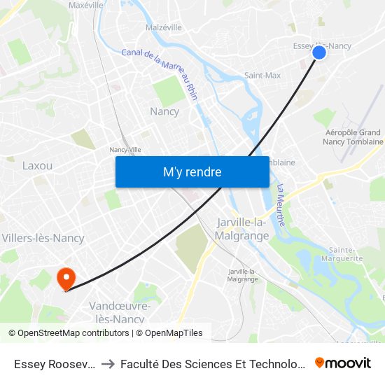 Essey Roosevelt to Faculté Des Sciences Et Technologies map