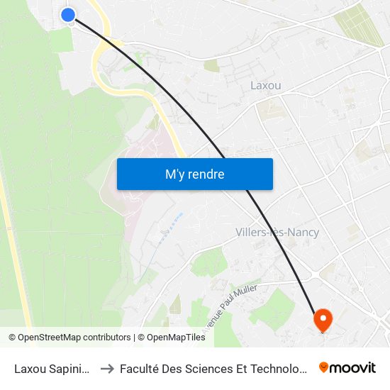 Laxou Sapinière to Faculté Des Sciences Et Technologies map