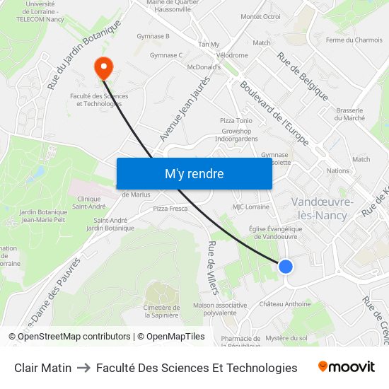 Clair Matin to Faculté Des Sciences Et Technologies map