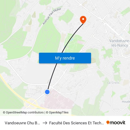 Vandoeuvre Chu Brabois to Faculté Des Sciences Et Technologies map