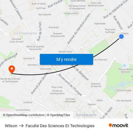 Wilson to Faculté Des Sciences Et Technologies map