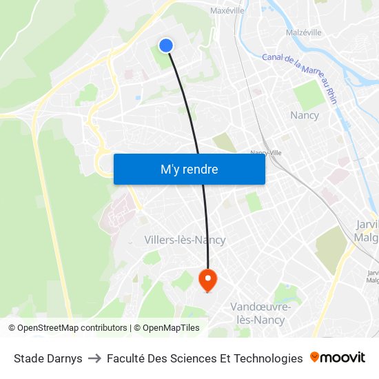 Stade Darnys to Faculté Des Sciences Et Technologies map