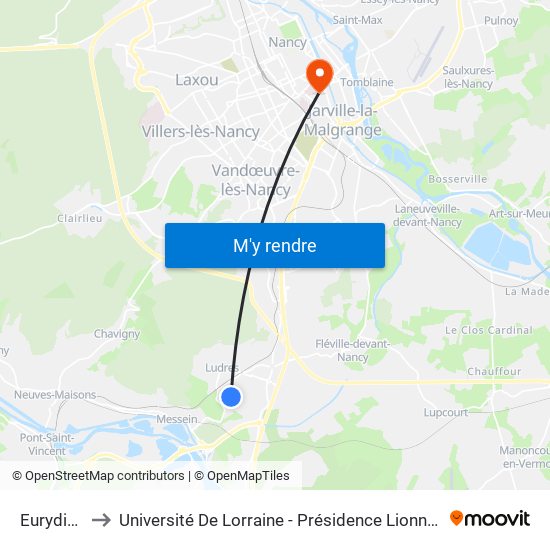 Eurydice to Université De Lorraine - Présidence Lionnois map