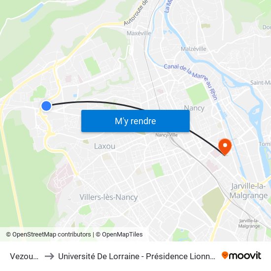 Vezouze to Université De Lorraine - Présidence Lionnois map