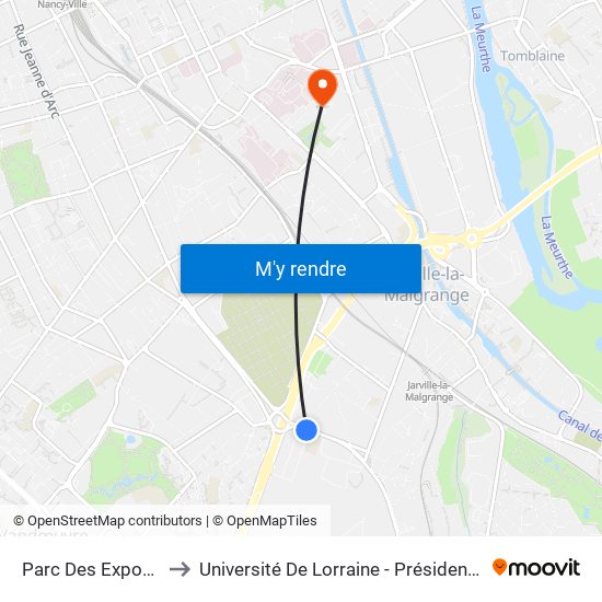 Parc Des Expositions to Université De Lorraine - Présidence Lionnois map