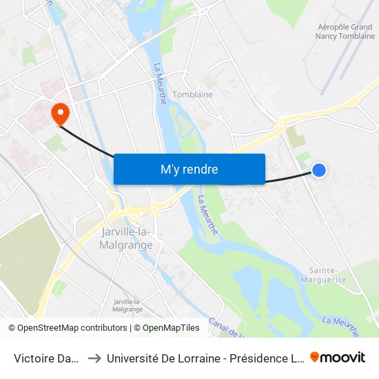 Victoire Daubié to Université De Lorraine - Présidence Lionnois map