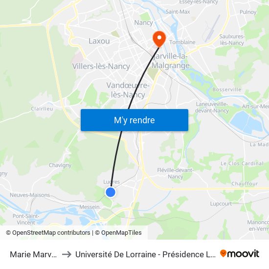 Marie Marvingt to Université De Lorraine - Présidence Lionnois map