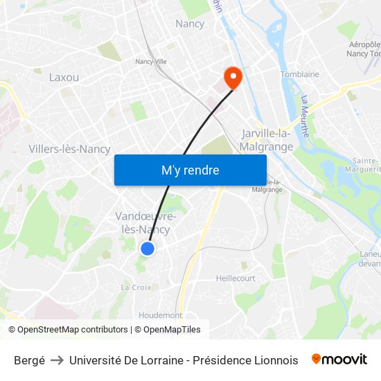 Bergé to Université De Lorraine - Présidence Lionnois map