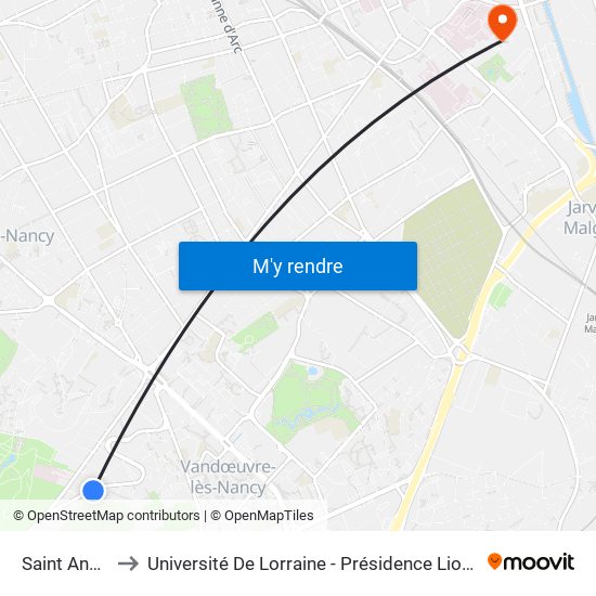 Saint André to Université De Lorraine - Présidence Lionnois map