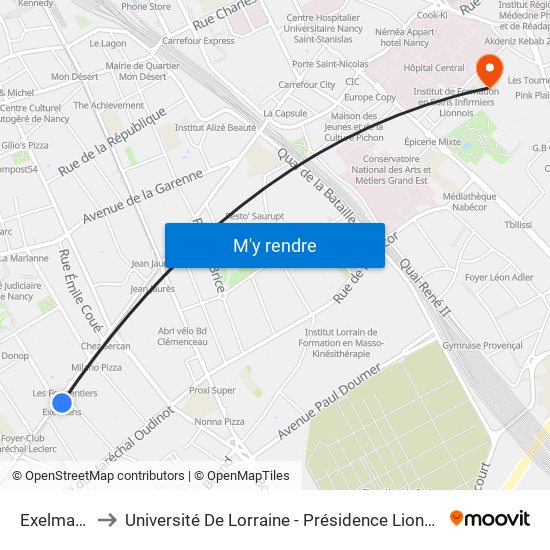 Exelmans to Université De Lorraine - Présidence Lionnois map