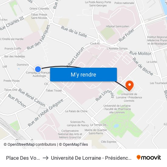 Place Des Vosges to Université De Lorraine - Présidence Lionnois map