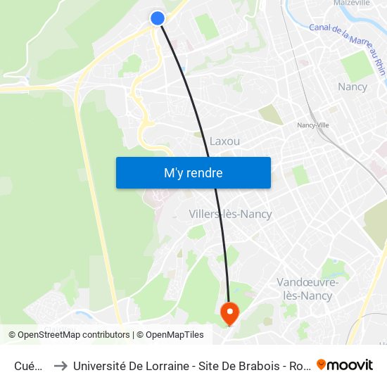Cuénot to Université De Lorraine - Site De Brabois - Roubault map