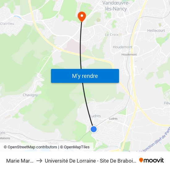 Marie Marvingt to Université De Lorraine - Site De Brabois - Roubault map