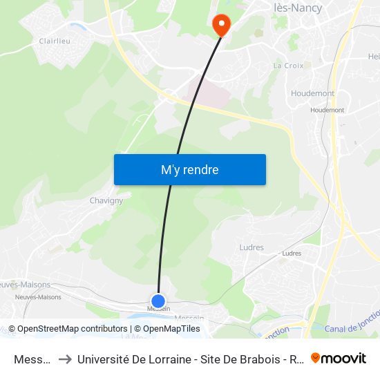 Messein to Université De Lorraine - Site De Brabois - Roubault map