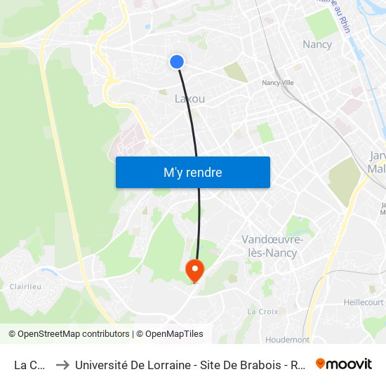 La Côte to Université De Lorraine - Site De Brabois - Roubault map