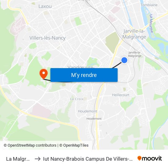 La Malgrange to Iut Nancy-Brabois Campus De Villers-Lès-Nancy map