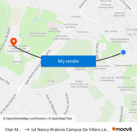 Clair Matin to Iut Nancy-Brabois Campus De Villers-Lès-Nancy map