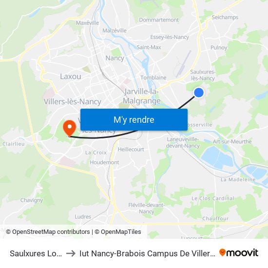 Saulxures Lorraine to Iut Nancy-Brabois Campus De Villers-Lès-Nancy map