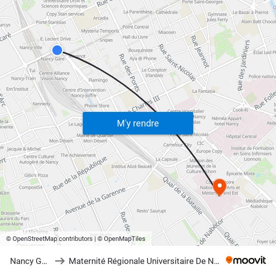 Nancy Gare to Maternité Régionale Universitaire De Nancy map