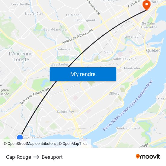 Cap-Rouge to Beauport map