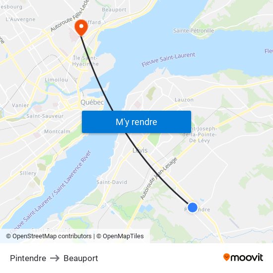 Pintendre to Beauport map