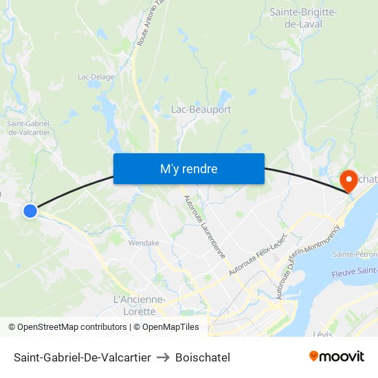 Saint-Gabriel-De-Valcartier to Boischatel map